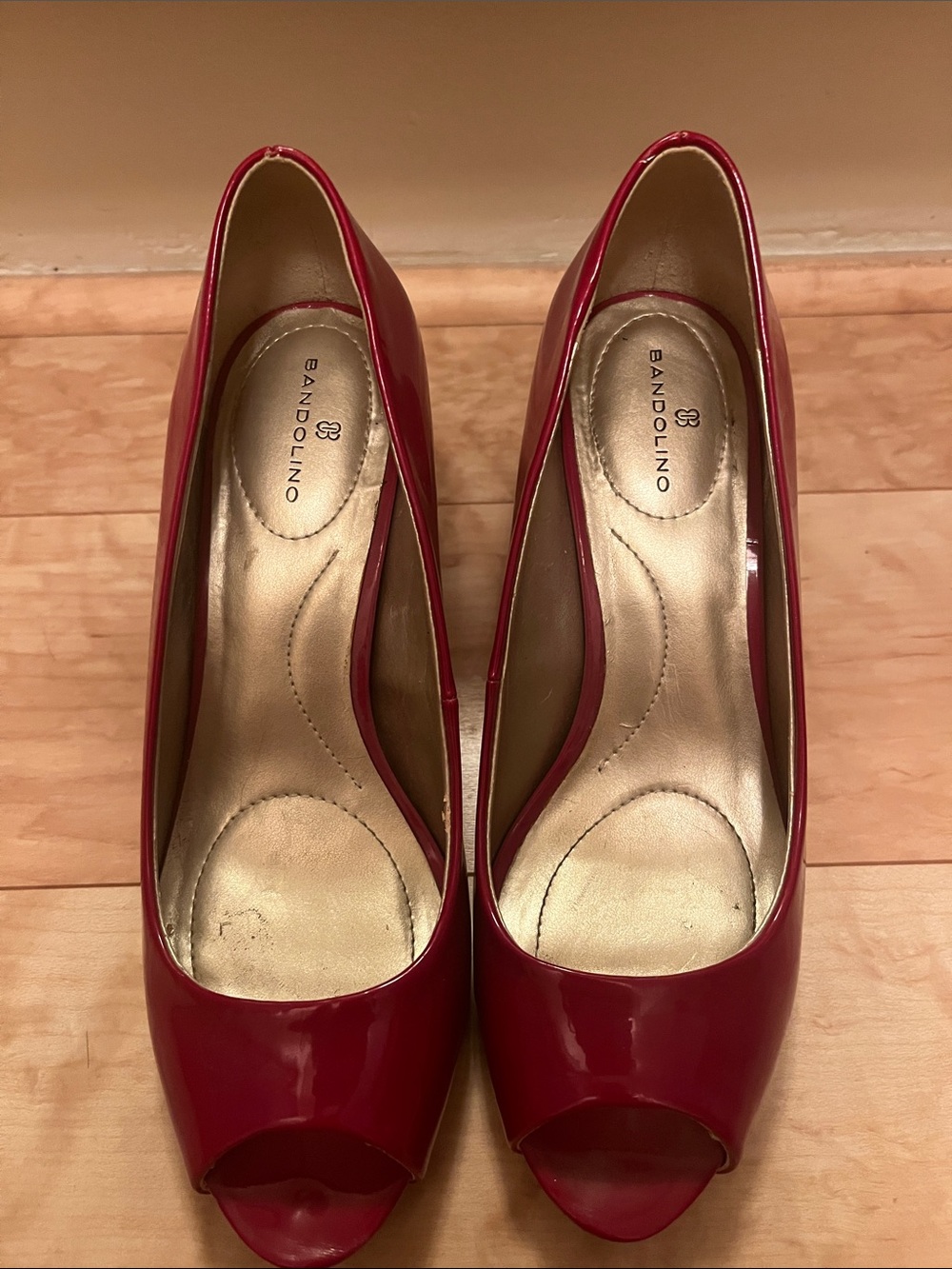Bandolino Red Patent Peep-Toe Heels